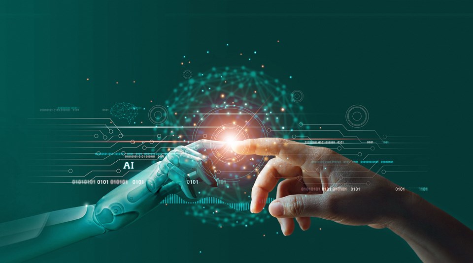 Stock Photo Ai Machine Learning Hands Of Robot And Human Touching On Big Data Network Connection Background 1633125442